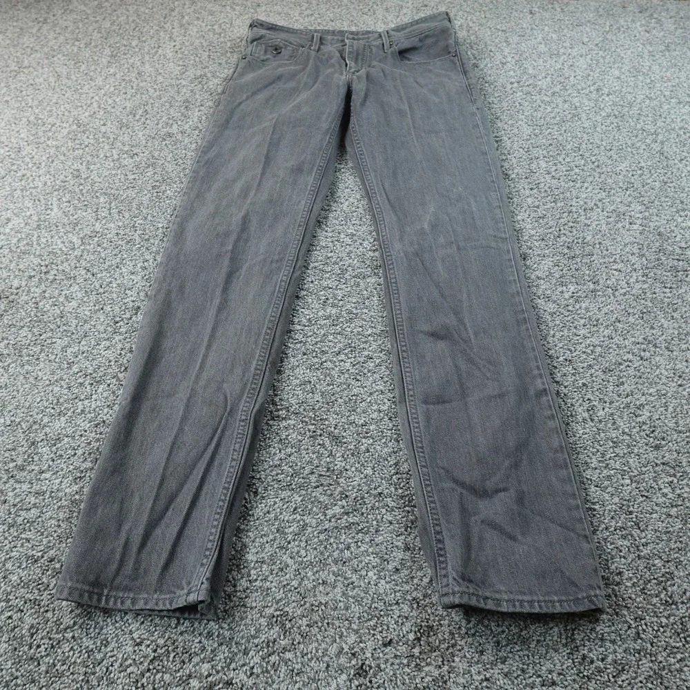 Levis Jeans Mens 32X34 Gray Black Denim‎ Pants Straight Leg Western Buckle Back